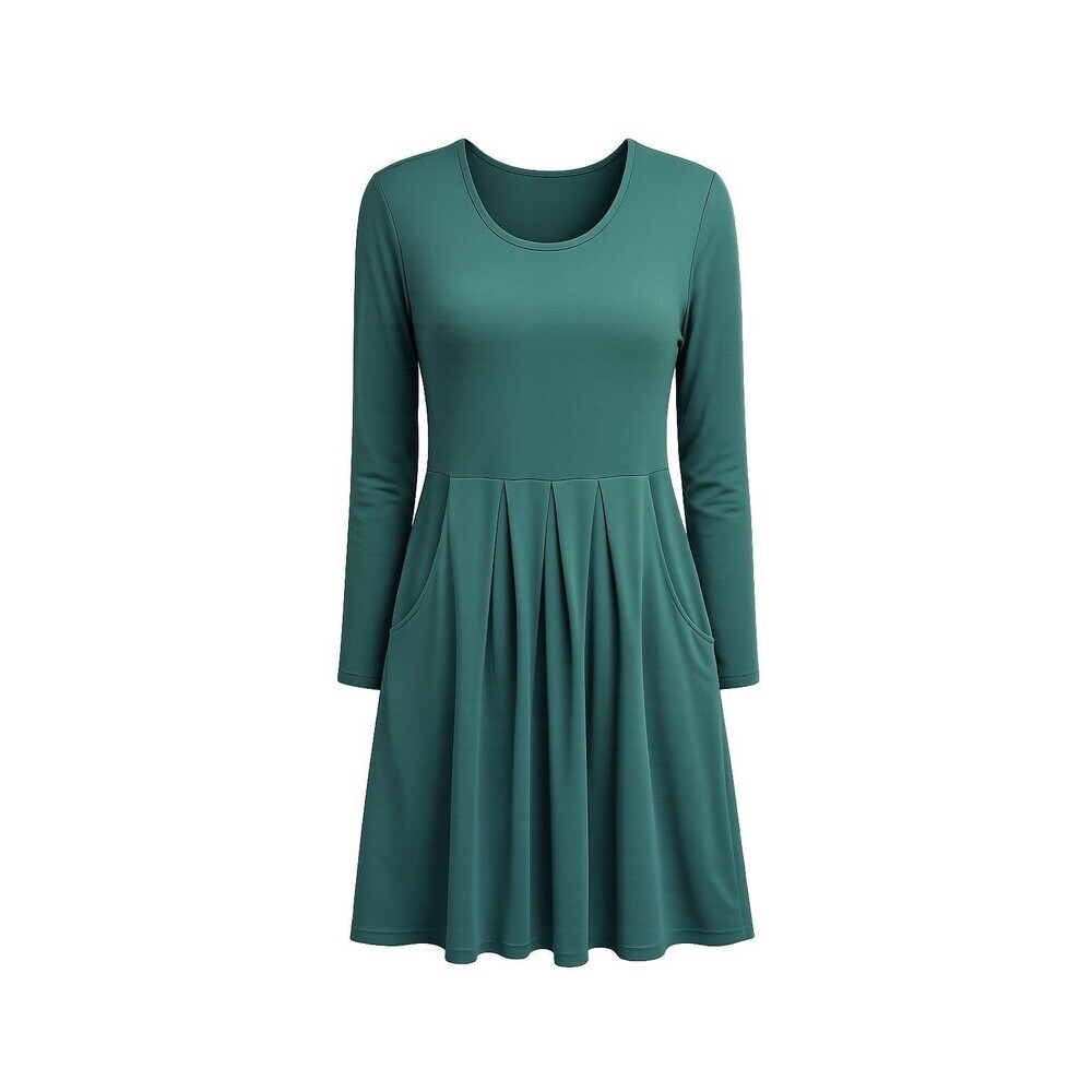 Women’s Green Long Sleeve Pocket Swing Dress Size Large Soft Stretch Casual